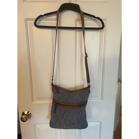 The Sak Handbags - The Sak Large Crochet Crossbody Brown Blue Shoulder Bag With Brown Strap